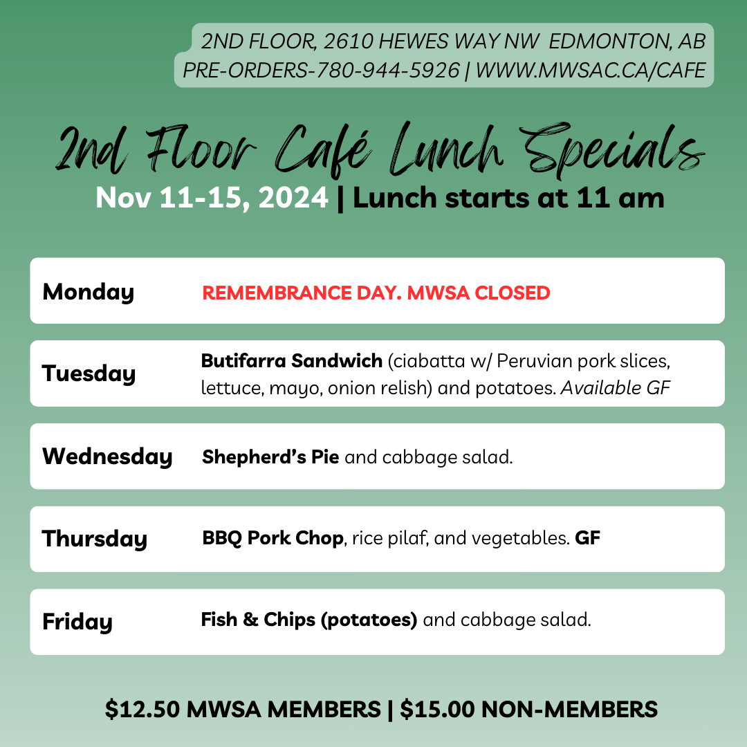 mwsa 2nd floor cafe lunch specials Nov 11-15